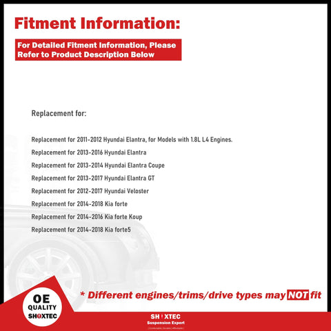 Fitment information for Rear Wheel Bearing Hub Assembly Replacement For Hyundai Elantra 2011 2017, Veloster 2012 2017, Kia Forte 2014 2018, Forte5 2014 2018 Repl No 512492 Durable, Beefed Up, Easy Install OE Fit shown