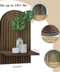 Set Of Two Boho Floating Wall Shelves For Cool Room Vibes And Rustic Display Space Featuring Dead Easy Mounting And Premium Solid Craftsmanship To Truly Level Up Your Decor Game, 22cm x 38cm wooden shelf with decor.