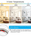 Three rooms showing 9 Inch Flush Mount LED Ceiling Light 24W 1800LM No Delay IC Slim Fixture 6000K Daylight at different color temperatures.