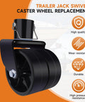 Side view of XIANGZI 6-inch trailer jack wheel replacement, black caster wheel with pin, 2000lb capacity