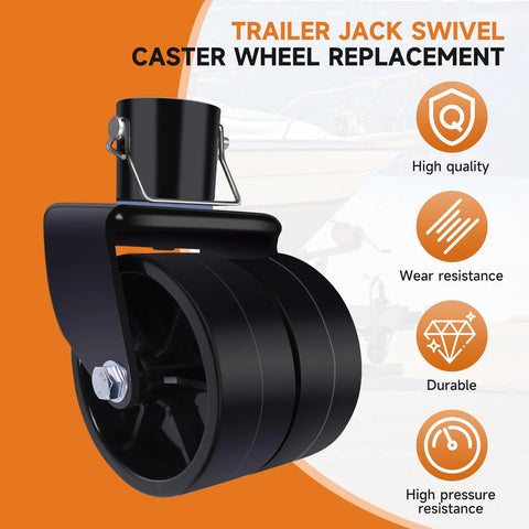 Side view of XIANGZI 6-inch trailer jack wheel replacement, black caster wheel with pin, 2000lb capacity