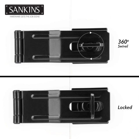 Top view of Four And A Half Inch Swivel Staple Safety Hasps With Twist Knob Gate Door Hasp Latches For Fence And Cabinet Black 2 Pack