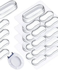 Twenty Pack Toilet Seat Bumpers Replacement Kit with universal fit, clear silicone rubber, oval shape, and adhesive backing for stability.