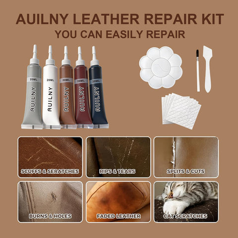 Leather Repair Kit For Furniture, Cars, Jackets, And Purses, DIY Color Match Kit To Fix Tears, Scratches, Holes, And Peeling.