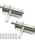Heavy Duty Stainless Steel Barrel Bolt Latch 1.5 Inch Sliding Door Lock Plus Window Security Gear For Home Protection with mounting screws.
