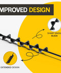 Front view of Sproot garden auger drill bit, 1.6 x 16.5 in, black steel, 3/8 in hex drive for planting and bulbs.