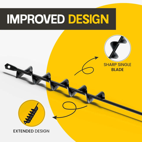 Front view of Sproot garden auger drill bit, 1.6 x 16.5 in, black steel, 3/8 in hex drive for planting and bulbs.