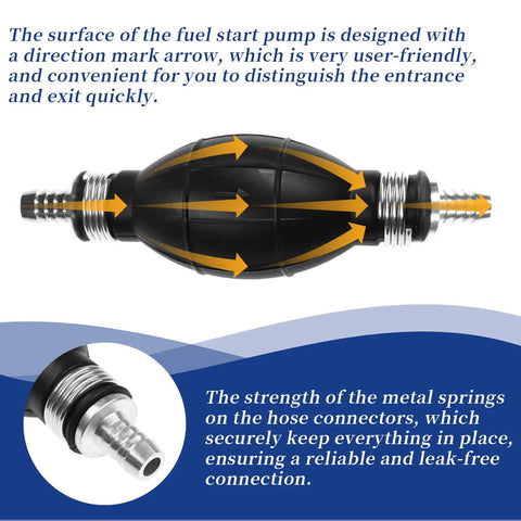 All Purpose Universal Fuel Primer Bulb And Rubber Fuel Line, 10mm Inlet And Outlet, Fits Car, Boat, Marine And Motorcycle Carburetors, Low Pressure Fuel Systems, Three Eighths Inch Connections, Model 9001080A