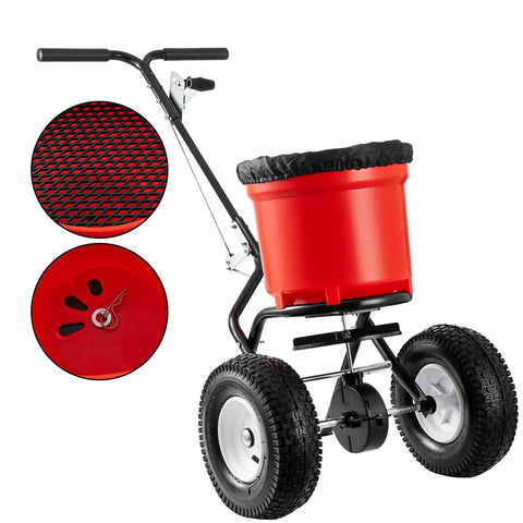 Walk Behind Broadcast Fertilizer And Seed Spreader With 90 Pound Capacity And 23 Liter Hopper, All Terrain 12.5 Inch Pneumatic Tires