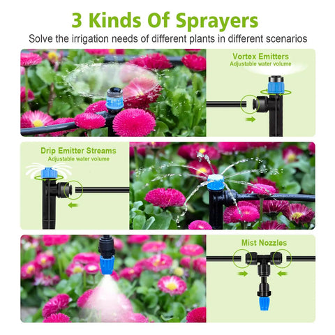 Three kinds of sprayers for 230 Feet Quick Connect Drip Irrigation System Kit for watering gardens and greenhouses