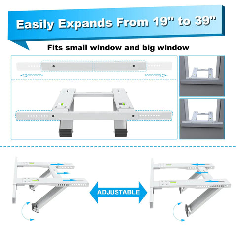 Drill Free Window Air Conditioner Bracket Heavy Duty Universal Fit No Drilling Required Adjustable from 19 to 39 inches
