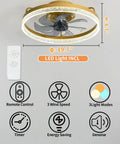 Gold Modern Ceiling Fan With Light 20 Inch High Light Transmittance Quiet Safe Motor Flush Mount Light Fixture With Remote