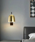 Heavy Duty Modern Wall Sconce Lights Featuring Durable Iron Build With Uplight Downlight Setup Makes Room Refresh Easy Adds A Solid Fresh Vibe To Living Room Bedroom Or Bath Set Of Two. Gold bell lamp above bedside table.