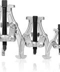 Three-Jaw Gear Puller Kit with 3, 4, 6 Inch Draws Reversible Jaws Carbon Steel Construction for DIY mechanics