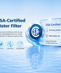 CSA Certified water filter with NSF/ANSI 42 rating for safe drinking water, model BCCM-007, BPA-free and food-grade.