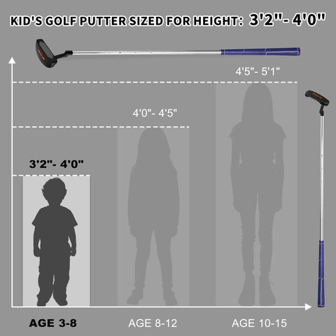 Junior Edition Kids Putter 24 Inch Right Handed With Soft Grip And Alignment Line Black Orange For Ages 3 To 8 Height Chart