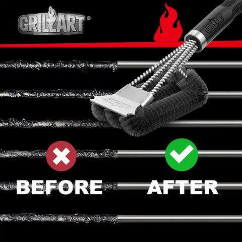 Heavy Duty Grill Brush And Scraper For Gas And Charcoal Grills With Triple Scrubbers And Safe Wire Bristles cleaning grill grates