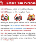 AI Powered OBD2 Scanner Bluetooth For iOS And Android usage limitations and warnings illustration with icons.