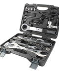 Open case of Road Ready 36-Piece Bicycle Tool Kit For Travel And Race Day Pro Grade Wrenches Spanners Cassette Tools And More