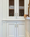 White cabinet with Antique Brass Aluminum Cabinet Handles 2 Pack With 5 Inch Hole Center Drawer Pulls For Kitchen Cabinets