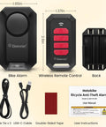 Wireless Bike Alarm With Remote For Your Ride, 135dB Anti Theft Security Alarm For Bikes, Motorcycles And E-Scooters, Waterproof IPX5, Easy Install, Multi Purpose Alarm For Home Door And Window Protection, showing components and accessories