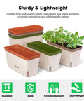 Self Watering Planters 6 Pack 10.5 Inch Rectangular Window Herb Planter Box With 10 Plant Labels Indoor Outdoor No Fuss Plant Container For Basil Flowers Succulents Two Layer Self Watering System Easy Moisture Control