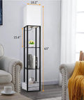 Cool Modern Floor Lamp With Shelves And Three Color LED Bulbs, Sturdy Wood Frame Floor Lamp for Living Room Bedroom Office, 63 inches high