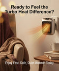 Compact Plug In Wall Outlet Space Heater Drops Kickin Turbo Heat For Spaces Up To Two Hundred Fifty Sq Ft in cozy setting with mug.