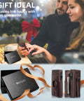 Airtag Wallet For Men With Money Clip And 10 Card Capacity displayed with gift box, perfect gift for men