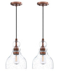 Dope Industrial Farmhouse Glass Pendant Lights 6.5 Inch Hand Blown Seeded Glass Washed Copper Finish 2 Pack Ceiling Light