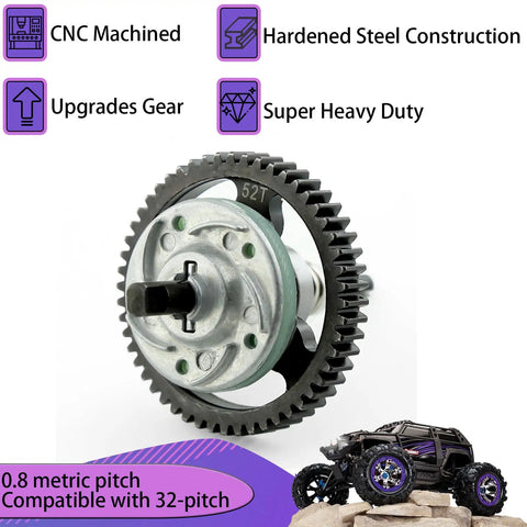 32P Spur Gear 52T 0.8M Main Gear For 1/10 Scale RC Cars Hardened Steel CNC Machined with off-road RC car
