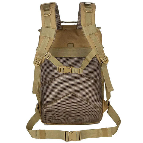 Back view of 45L Military Tactical Backpack With Molle System Army Assault Pack showing padded straps and mesh backing