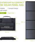 40W Portable Foldable Solar Panel Charger With Kickstand For Outdoor Power Stations, compact design and measurements shown