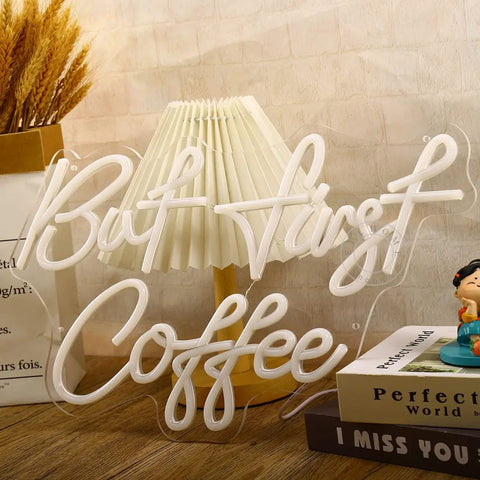 But First Coffee Led Neon Light Sign Usb Powered 5V Warm White Glow For Home Kitchen Office Wall Decor 17 By 10.2 Inch Dimmer Night Light