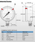 SCTSNSR vacuum pressure gauge, glycerin-filled, 2.5-inch dial, stainless steel case, 1/4 in NPT lower mount