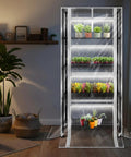 Indoor Grow Cabinet With Five Tier Shelves And Eight Full Spectrum Grow Lights 6000K Thick PVC Cover in a cozy living room setup