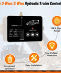 Diagram of a Dump Trailer Wireless Remote Controller For 3 Wire And 4 Wire 12V Hydraulic Dump Trailer with features and white casing.