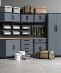 16 Piece Garage Storage Cabinet System With Corner Cabinets, Workbenches, And Pegboard, Heavy Duty Pro Grade Metal Workshop Organizer