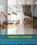 Adjustable dimmer for 12 Pack 5 6 Inch Recessed LED Can Lights With Five Color Temperatures 2700K 3000K 3500K 4000K 5000K Dimmable 14W 1100 Lumens Wet Rated IC Rated ETL Listed For Home Living Spaces in a modern dining area.