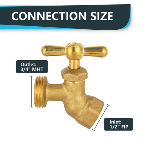 50 Pack Brass Hose Bibb Valves No Kink One Half Inch FIP To Three Quarters Inch MHT Garden Outdoor Water Fittings Set Durable Leak Proof For Yard Hose Connections And Sprinklers, brass valve with 1/2 FIP inlet and 3/4 MHT outlet