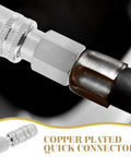 Close-up of Heavy Duty Workhorse Stainless Steel Air Hose Coupler Quick Connect Pneumatic Fitting on a hose end.