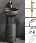 Real Deal Handmade Ceramic Vessel And Bathroom Sink Combo With Faucet Hardware Heavy Duty Porcelain Basins For Indoor Outdoor Vanity Top Shelf Tough 2 Piece Pack close-up of the ceramic sink with faucet attachment.
