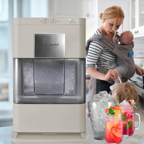 Cream Countertop Nugget Ice Maker With Visible Window And Sleek Touchscreen That Cranks Out 44 Lbs Of Soft Sonic Ice Daily for easy beverage prep.