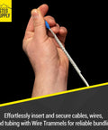 Hand holding wire trammel from Pro-Grade Wire Pulling Kit With Six Size Wire Trammels, Two Wire Lassos, And Rugged Carrying Case