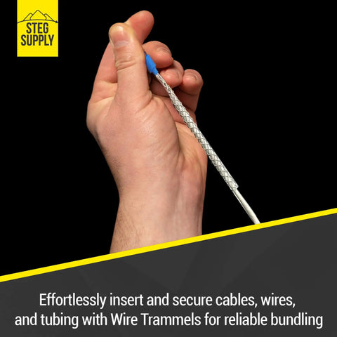 Hand holding wire trammel from Pro-Grade Wire Pulling Kit With Six Size Wire Trammels, Two Wire Lassos, And Rugged Carrying Case