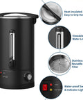 Commercial Coffee Urn, 120 Cup Capacity, 18 Liter Large Electric Beverage Dispenser, Double Wall Stainless Steel, Fast Heat, Catering Grade Coffee Maker for Buffets, Parties, Weddings, Black with control panel and features