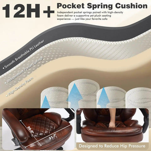 Cross-section view of cushion layers showing pocket springs and foam for Big And Tall Heavy Duty Reclining Office Chair With Footrest