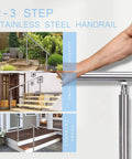 Real Deal Stainless Steel Outdoor Railing With Complete Install Kit For Deck And Porch Slick Modern Hand Rail For Backyard Stairs Dang Sturdy And Pretty Sharp Looking At Forty One Inches Tall showing multiple step designs and installation.
