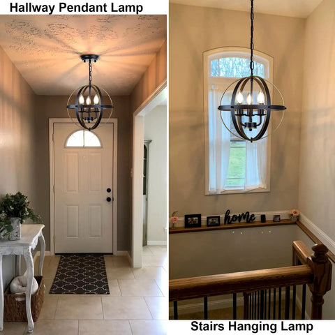 Totally Dope Vintage Farmhouse Globe Chandelier With Three Pendant Lights Metal Swag Ceiling Fixture In Gold E12 Base in hallway and stairs