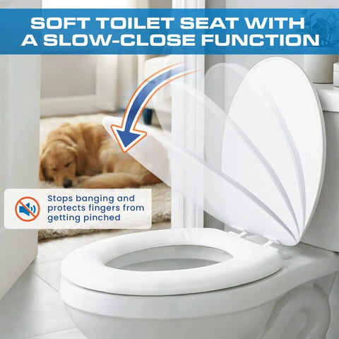 Premium Soft Cushioned Elongated White Toilet Seat Featuring Butter Smooth Slow Close Lid And Drop Dead Simple Quick Release Hinges For Effortless Cleaning And Ultimate Comfort